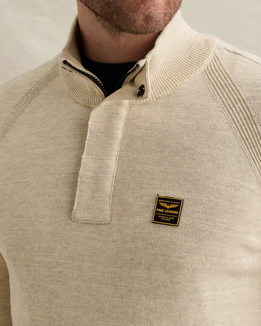 Half Zip Trui Ribstructuur Gebroken Wit
