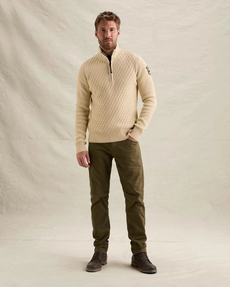 Half Zip Trui Structuurmix Gebroken Wit