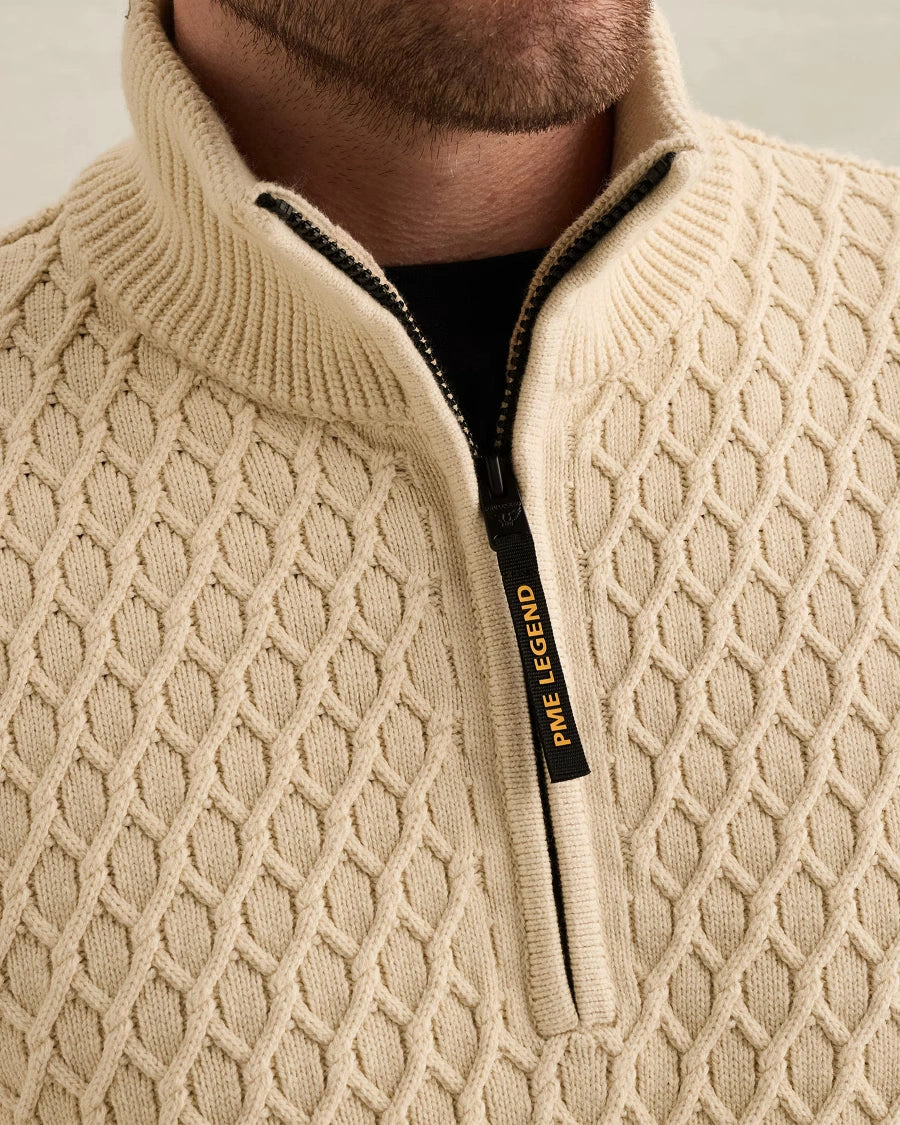 Half Zip Trui Structuurmix Gebroken Wit