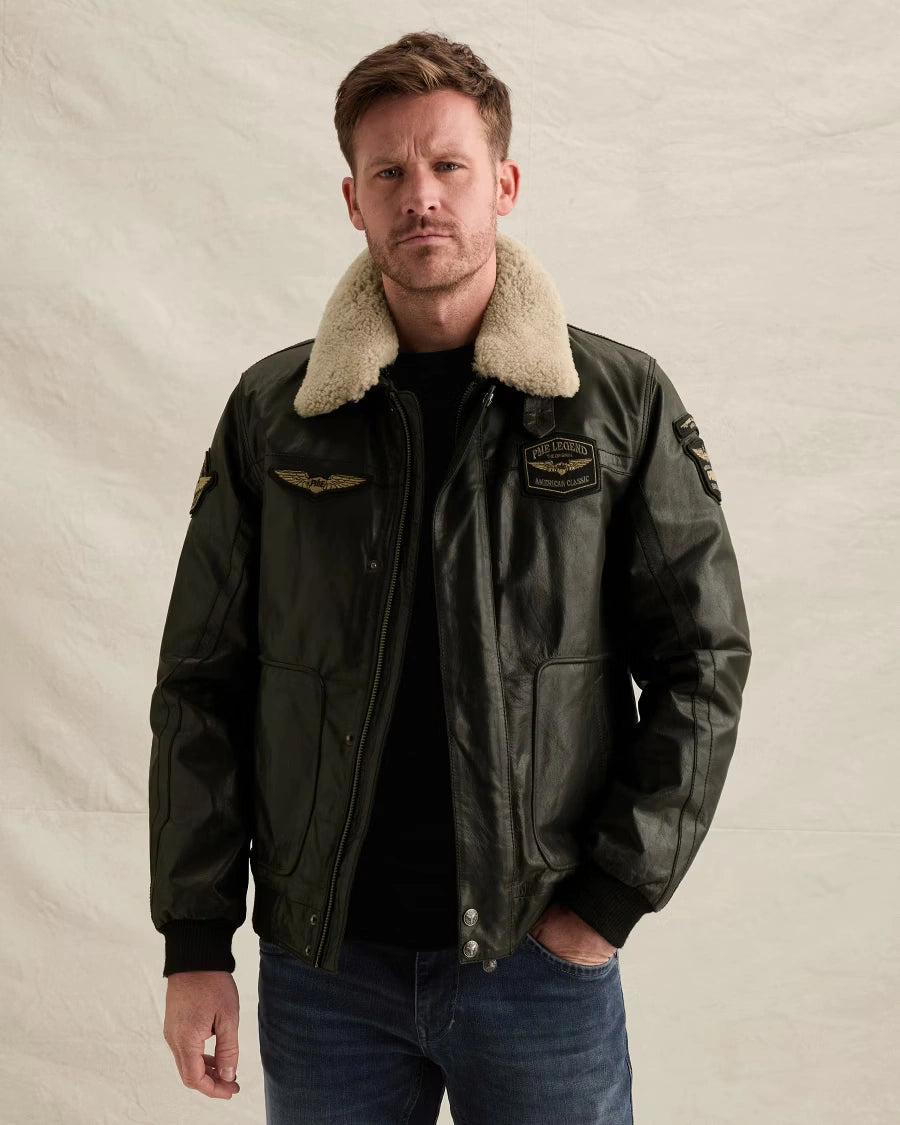Hudson Bomber Leren Jas Zwart