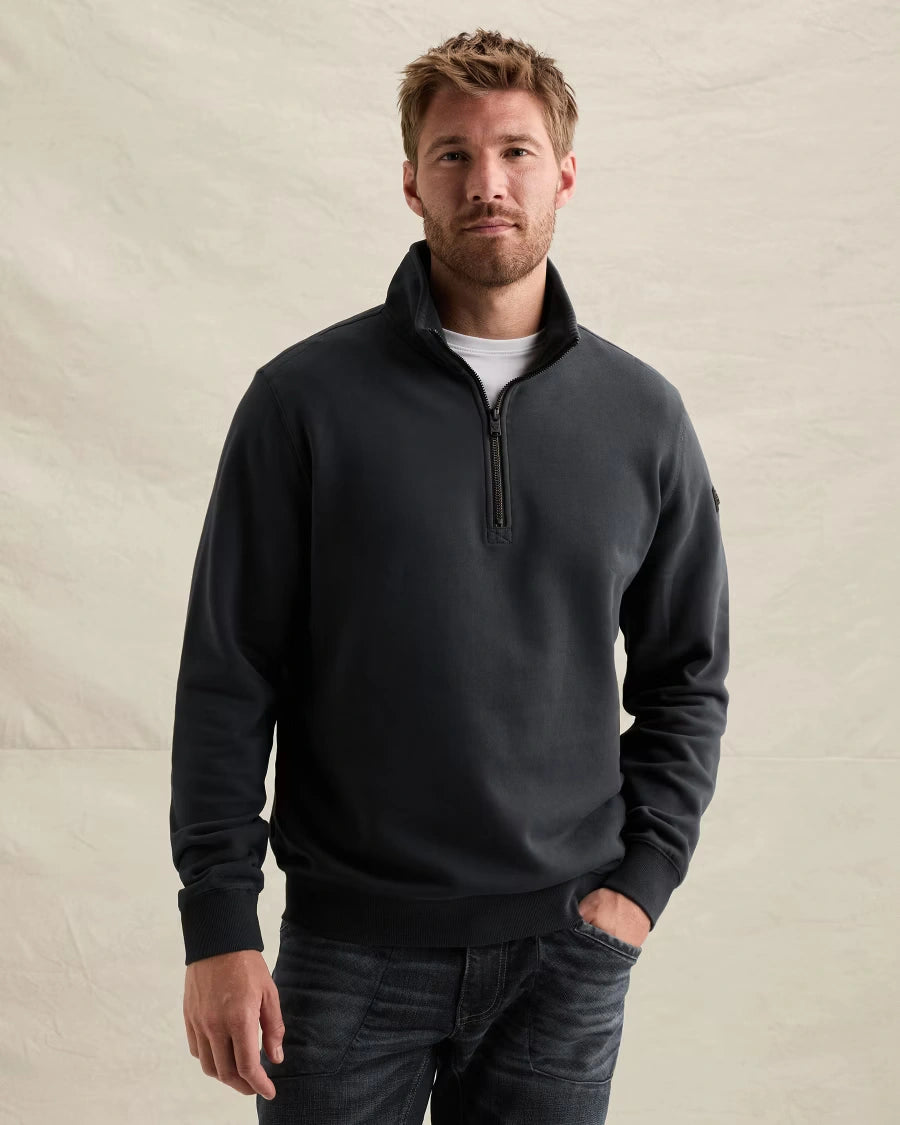 Half Zip Sweater Peached Fleece Donkerblauw