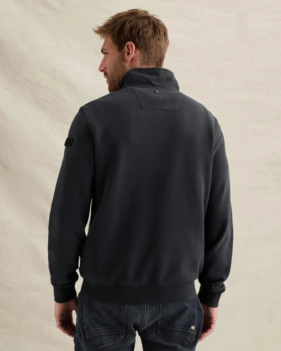 Half Zip Sweater Peached Fleece Donkerblauw