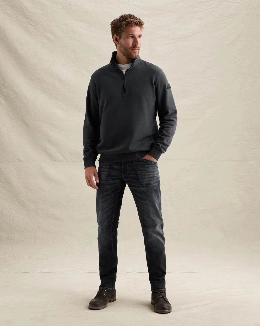 Half Zip Sweater Peached Fleece Donkerblauw