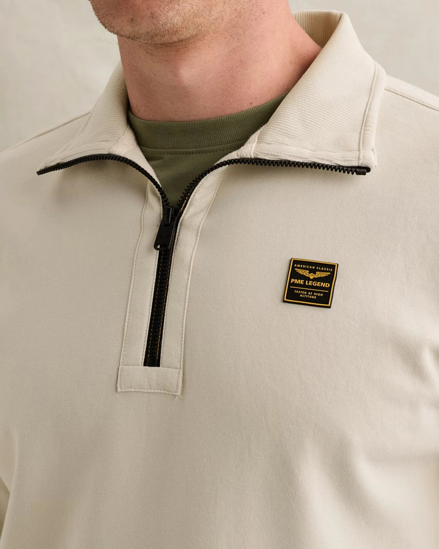 Half Zip Sweater Interlock Gebroken Wit