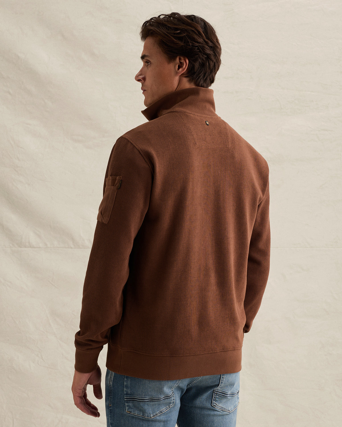 PME Legend sweater cappuccino met halve rits en flight pocket