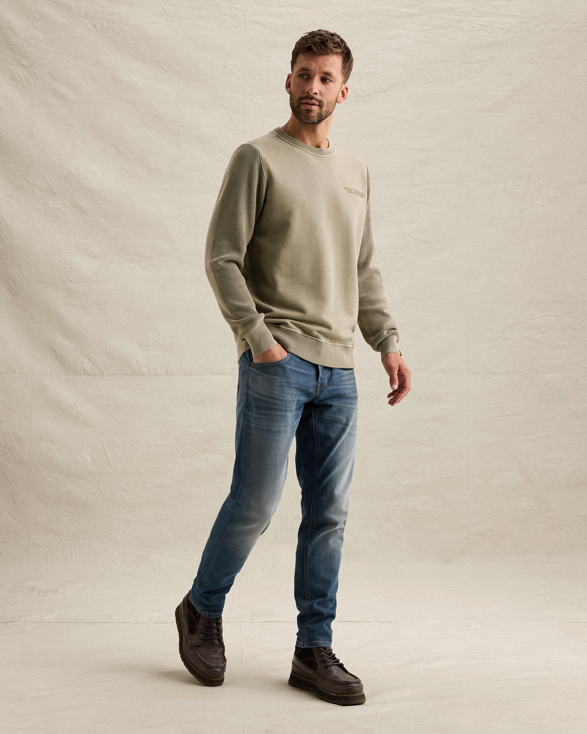 PME Legend sweater groen detail gebreide mouw