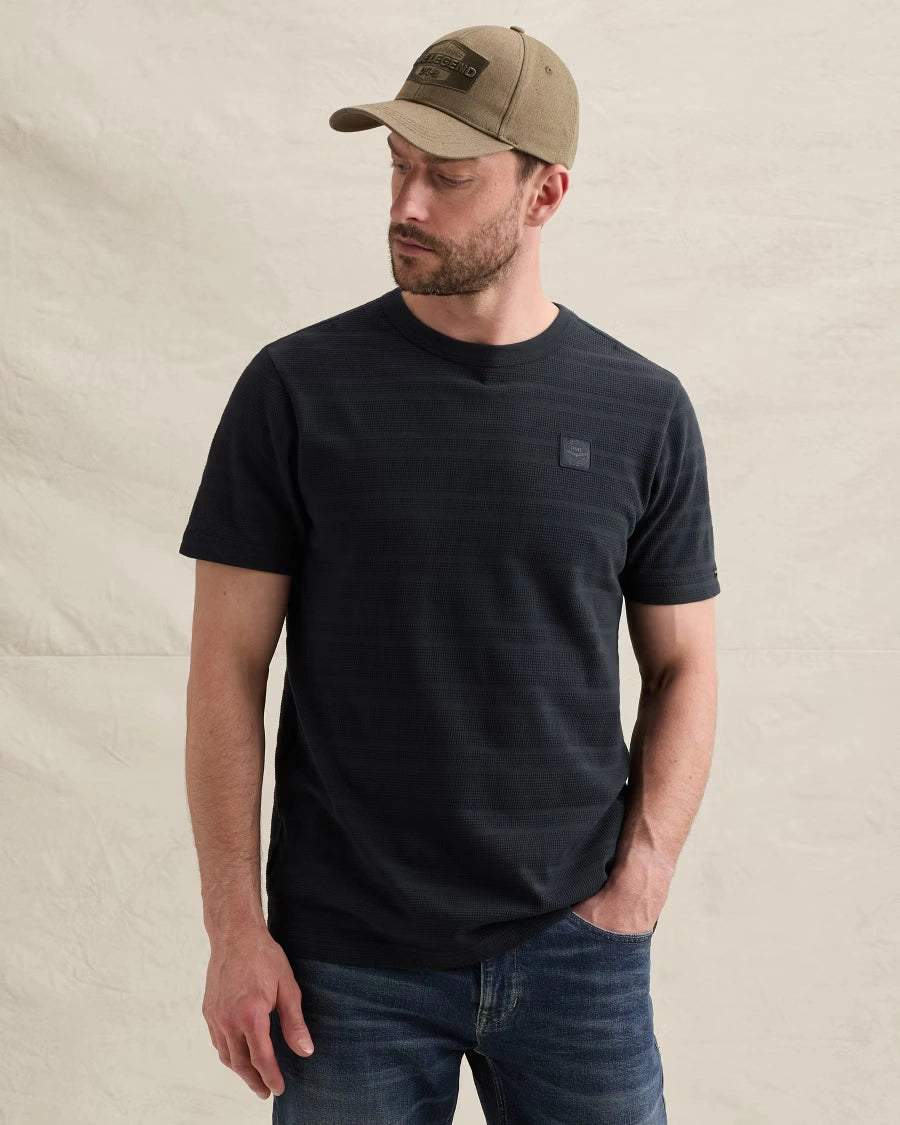 T-Shirt Waffle Structuur Donkerblauw