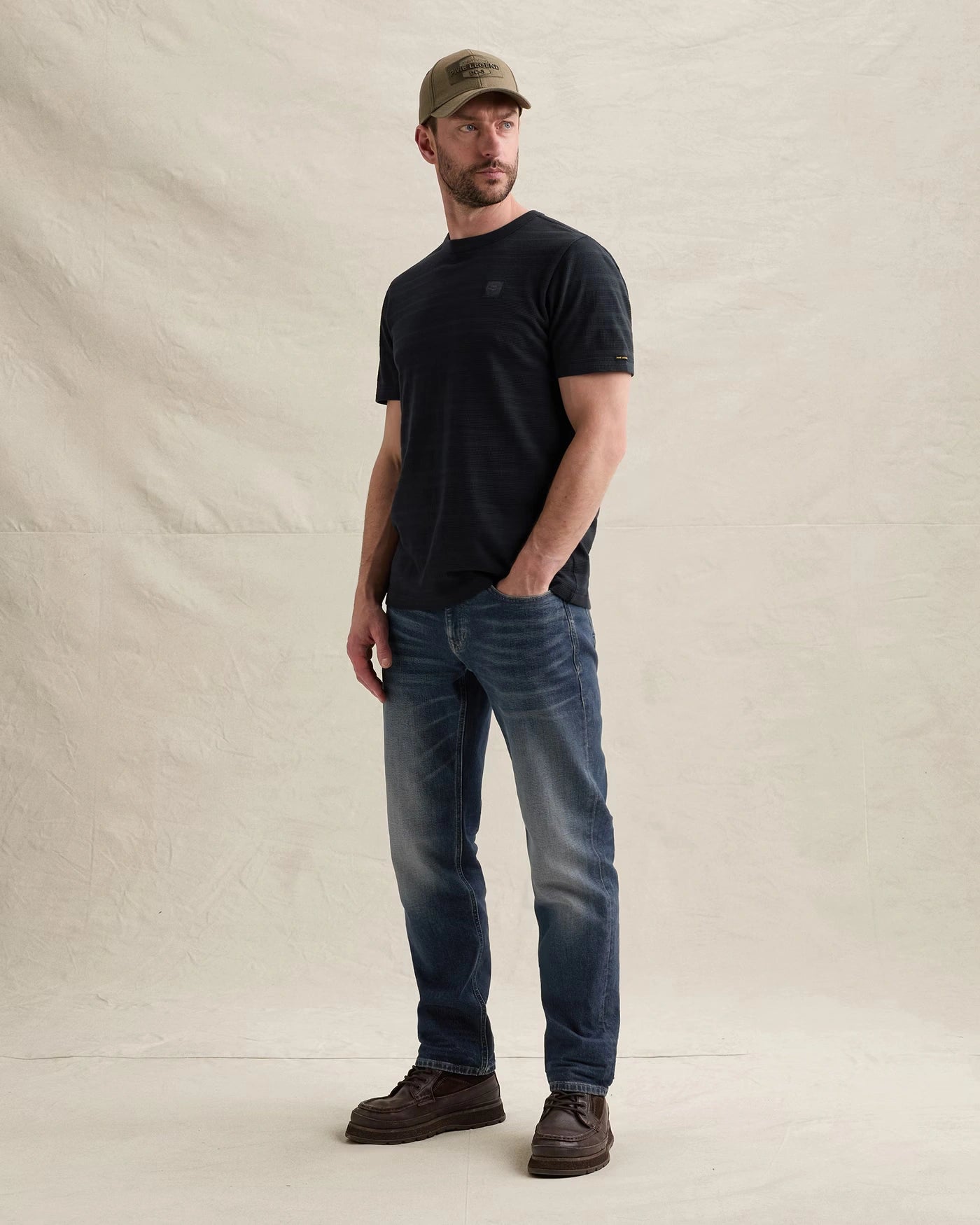 T-Shirt Waffle Structuur Donkerblauw