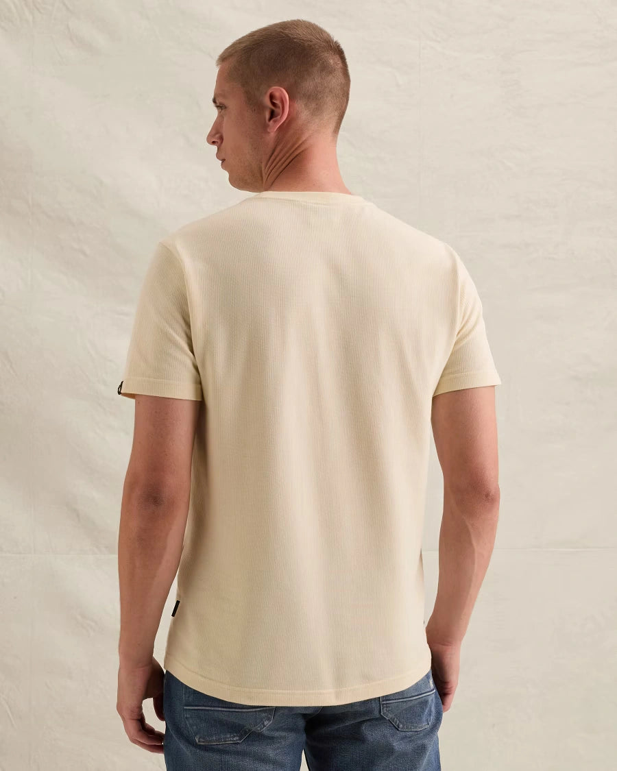 T-Shirt Waffle Structuur Gebroken Wit