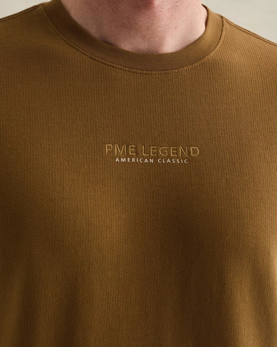 T-Shirt Waffle Structuur Goudbruin
