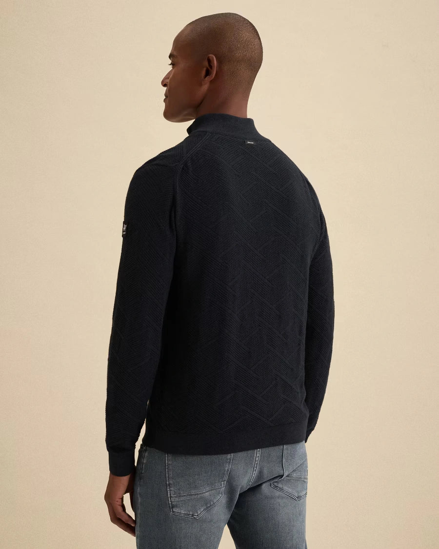 Half Zip Trui Structuur Donkerblauw