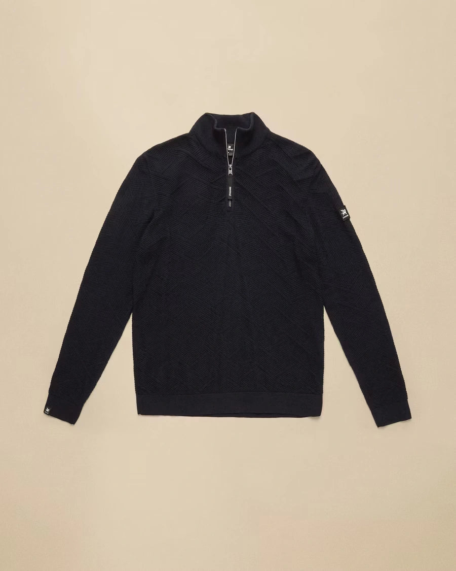 Half Zip Trui Structuur Donkerblauw