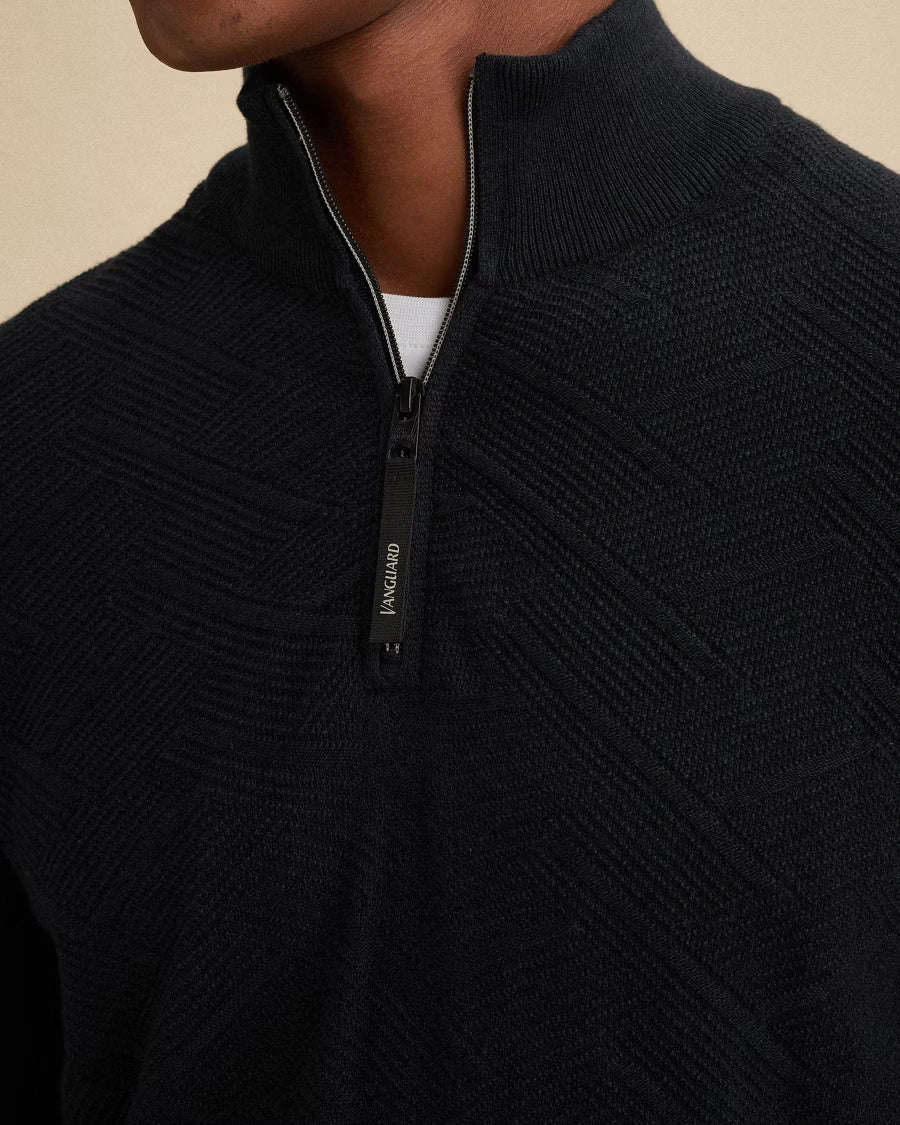 Half Zip Trui Structuur Donkerblauw