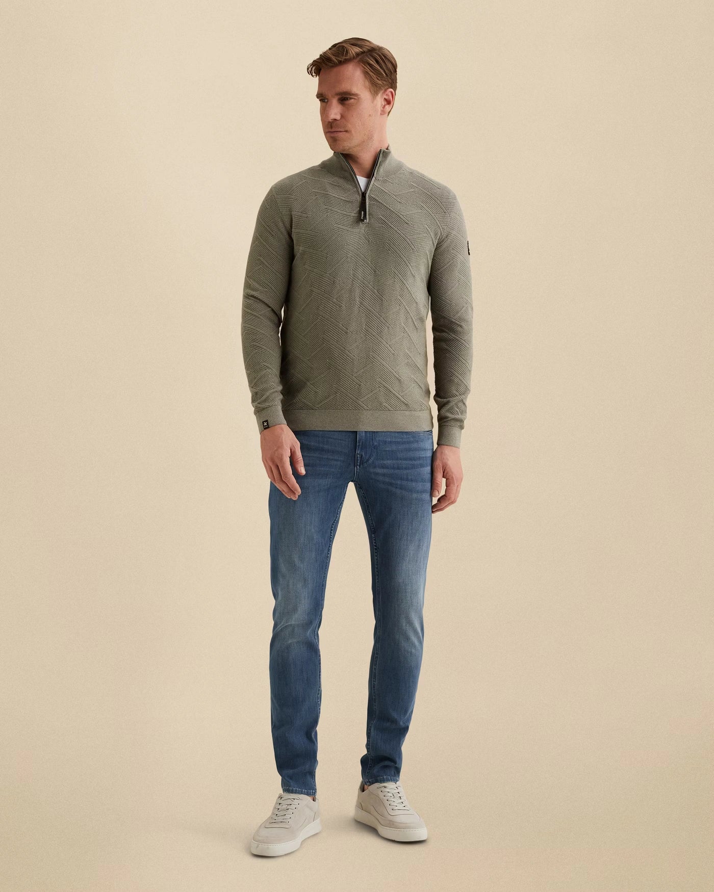 Half Zip Trui Structuur Groen