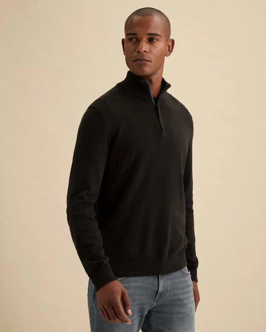 Half Zip Trui Mouliné Zwart