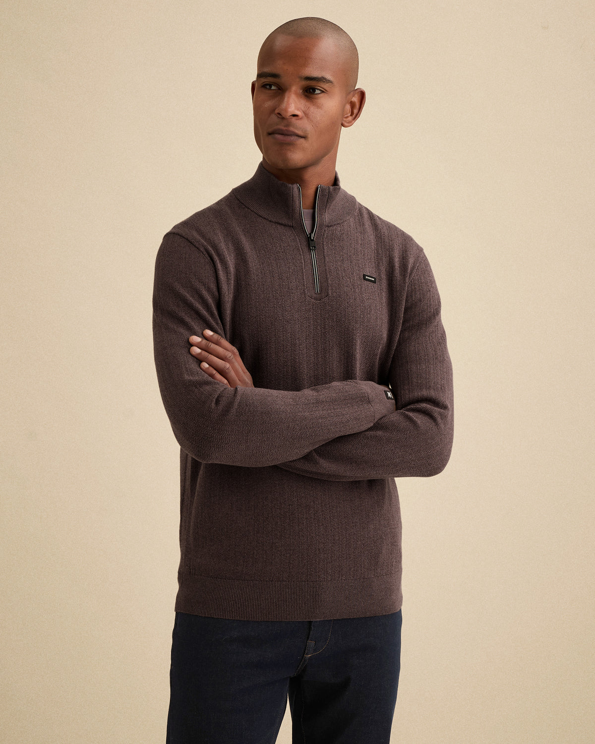 Vanguard half zip trui aubergine – vooraanzicht met ritskraag