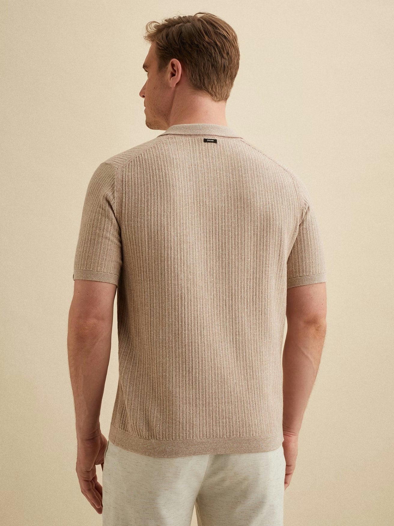 Gebreide Polo Korte Mouw Beige Bruin