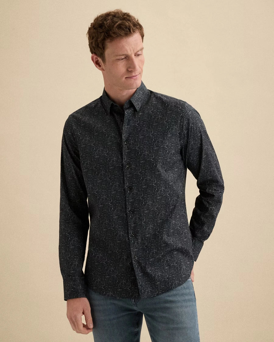 Overhemd Print Poplin Donkerblauw