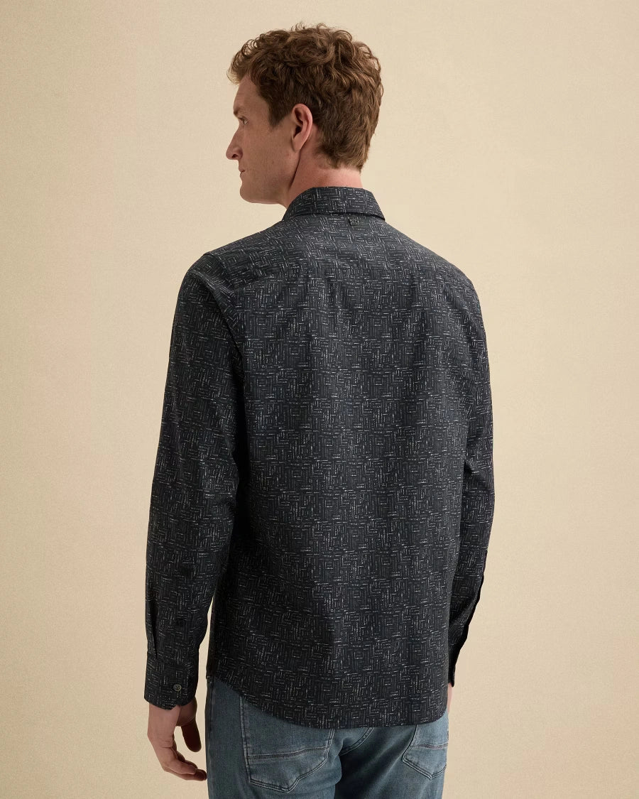 Overhemd Print Poplin Donkerblauw