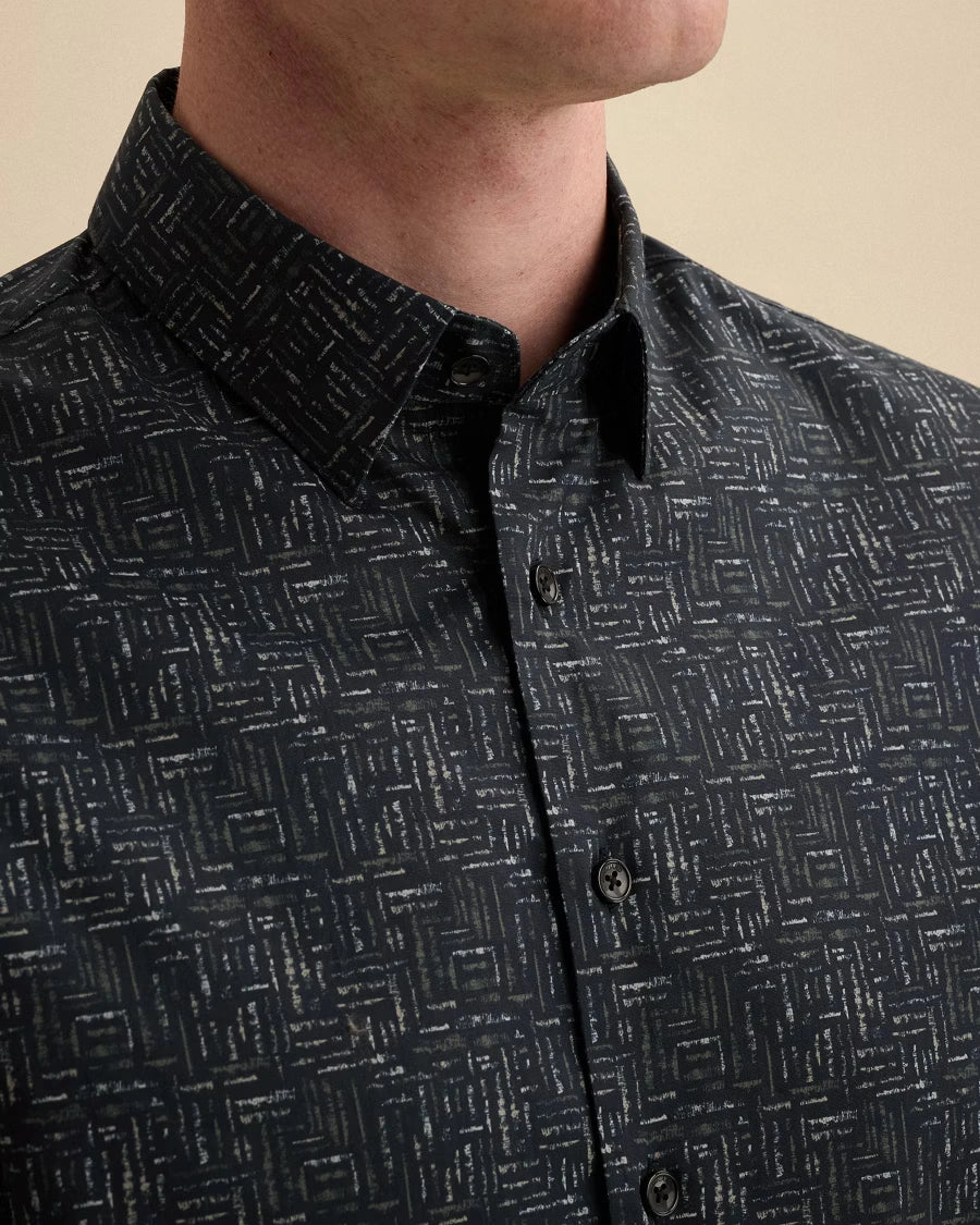 Overhemd Print Poplin Donkerblauw