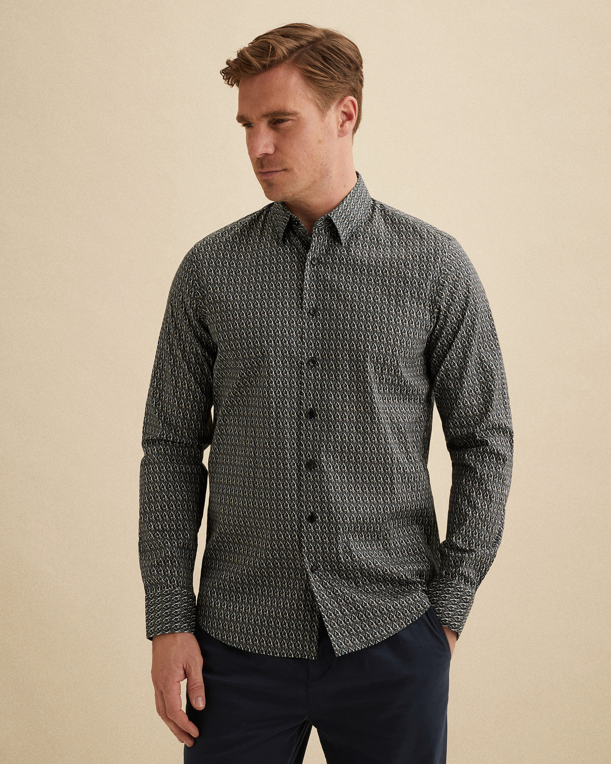 Vanguard overhemd grijs met allover print