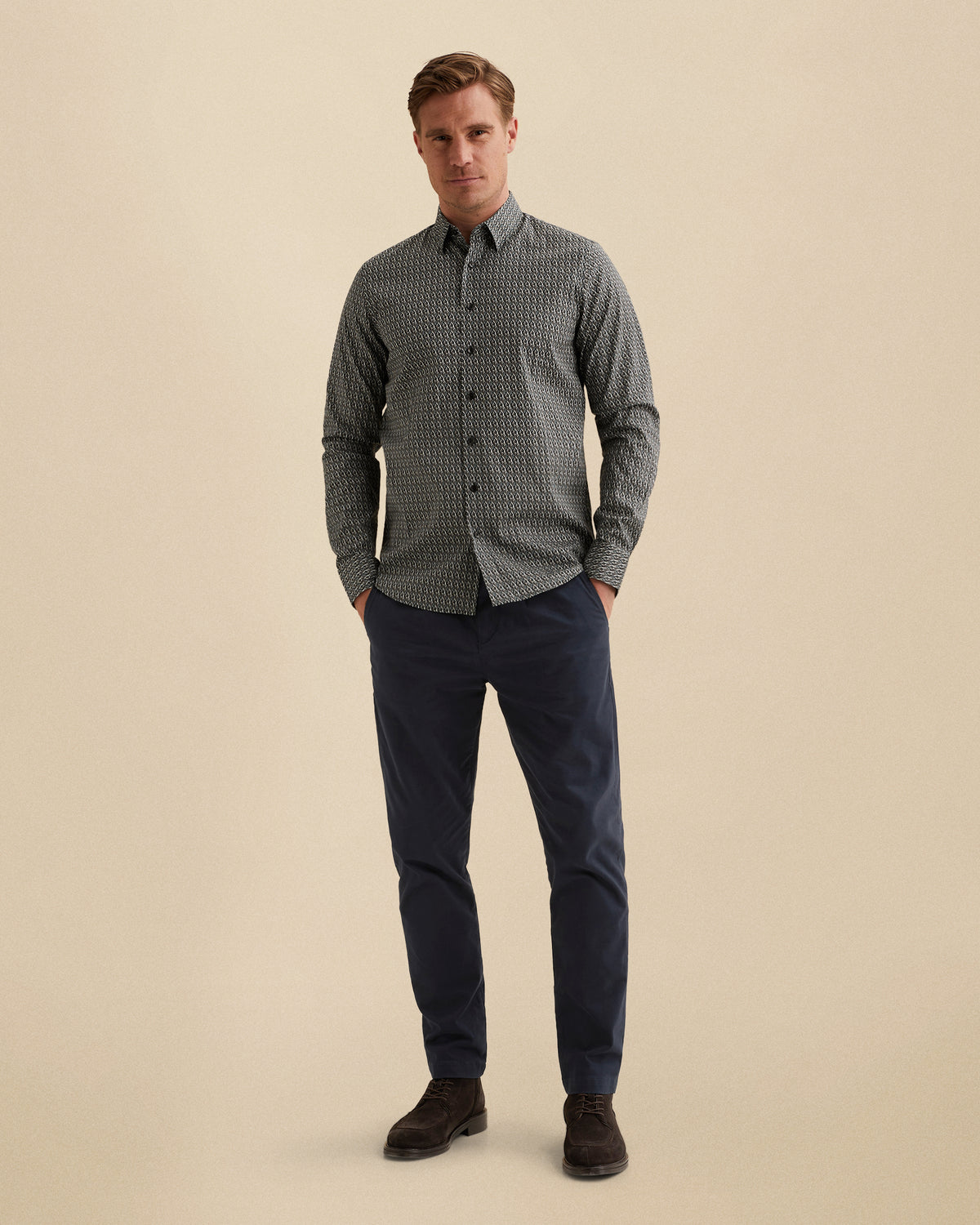 Vanguard overhemd grijs met allover print