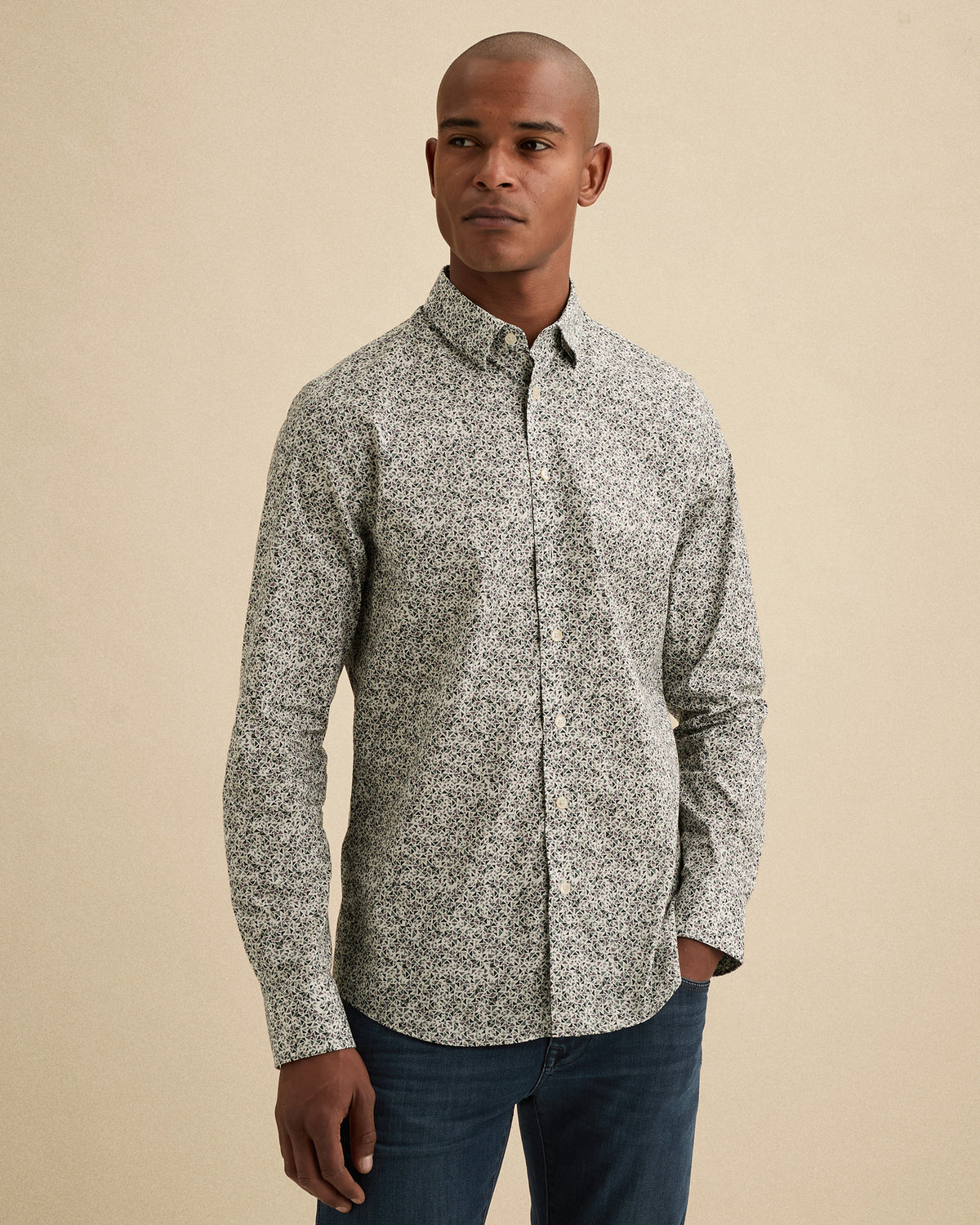 Vanguard overhemd wit met stretch en allover print