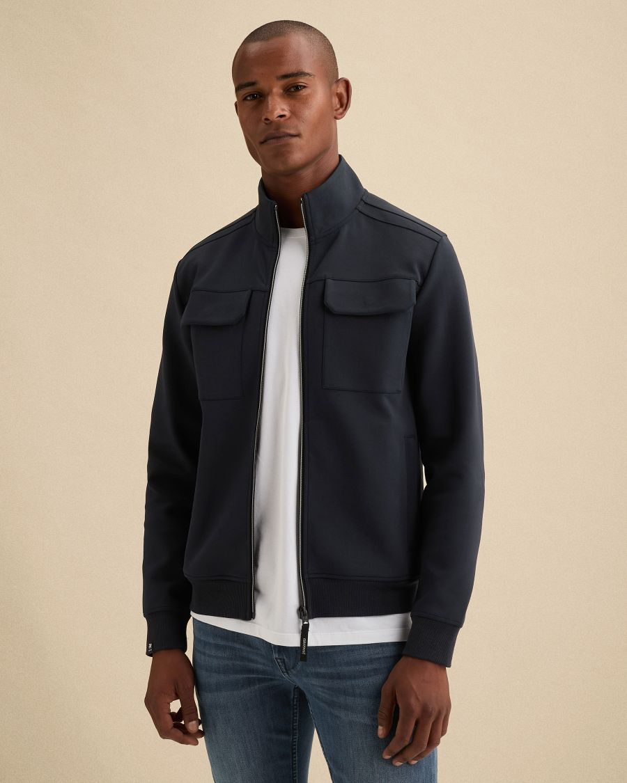 Sweat Jacket Rits Borstzakken Donkerblauw