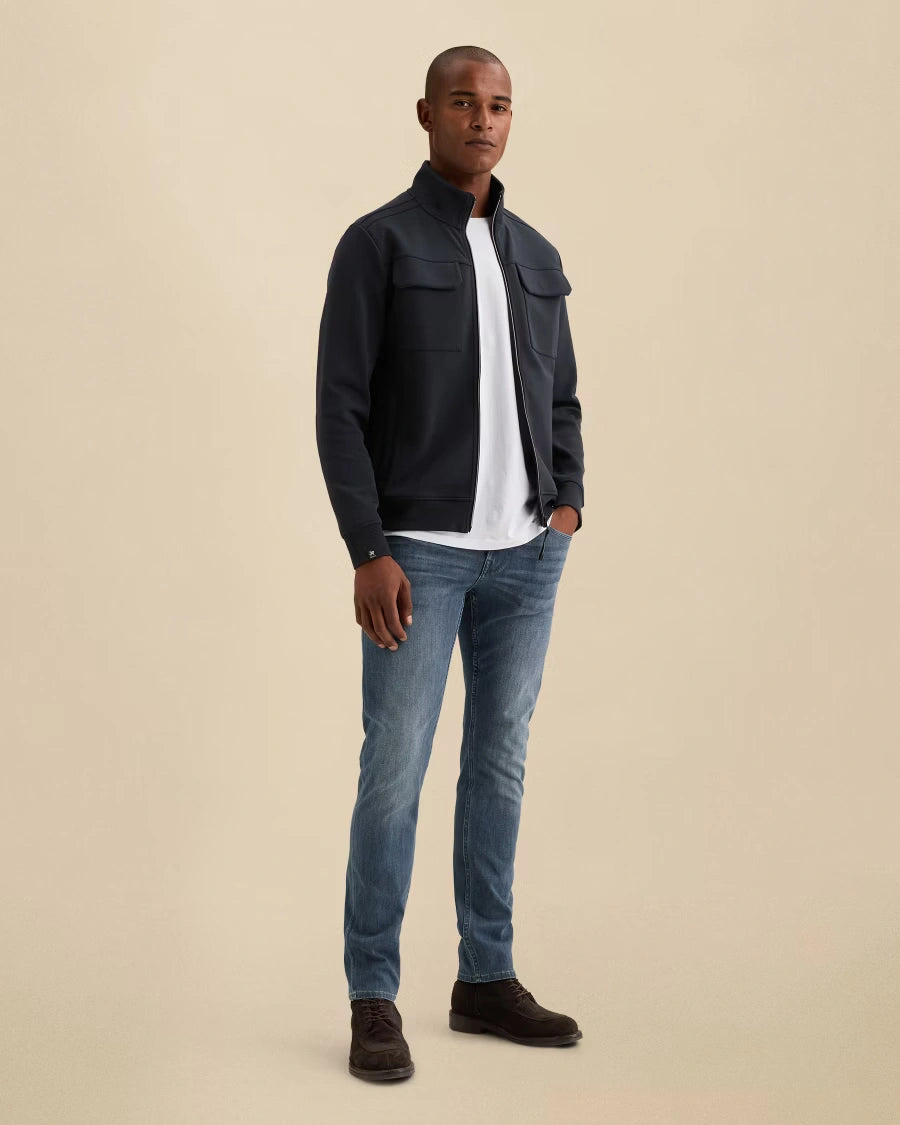 Sweat Jacket Rits Borstzakken Donkerblauw