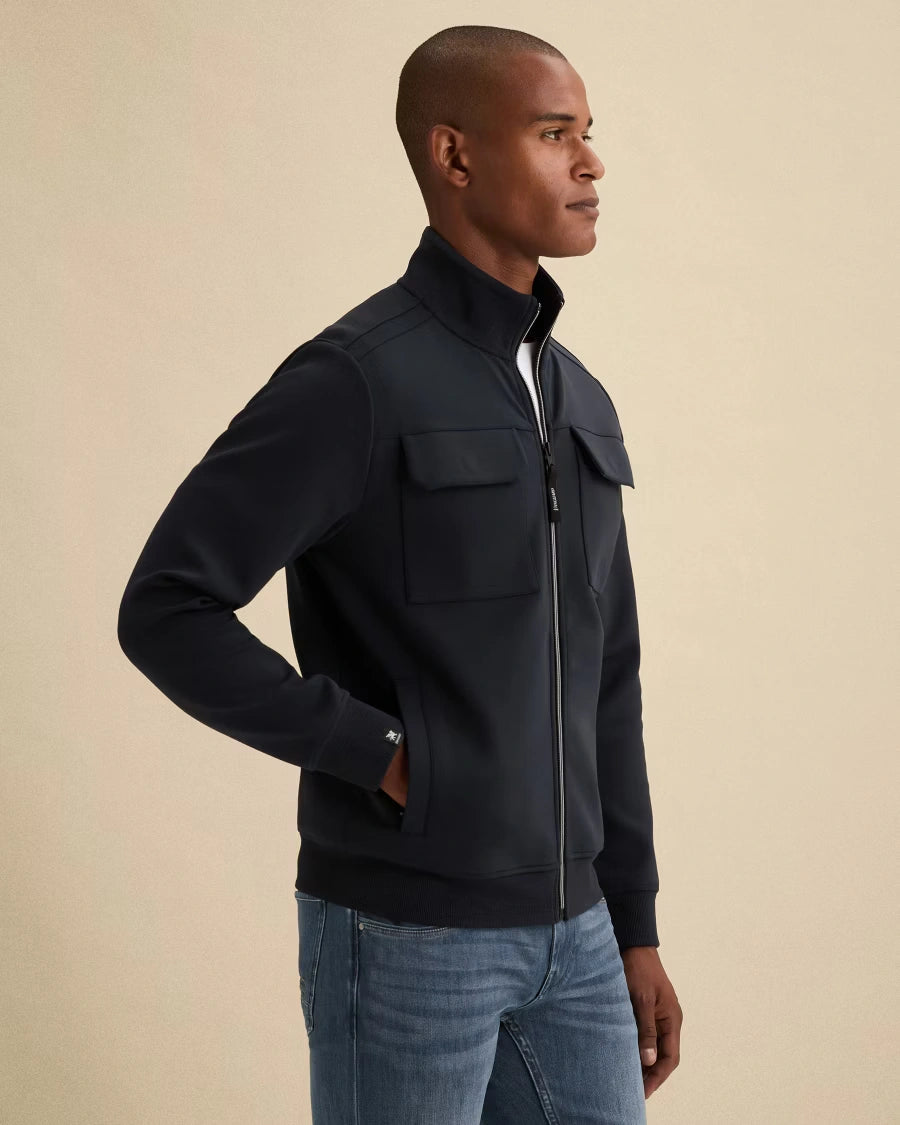 Sweat Jacket Rits Borstzakken Donkerblauw
