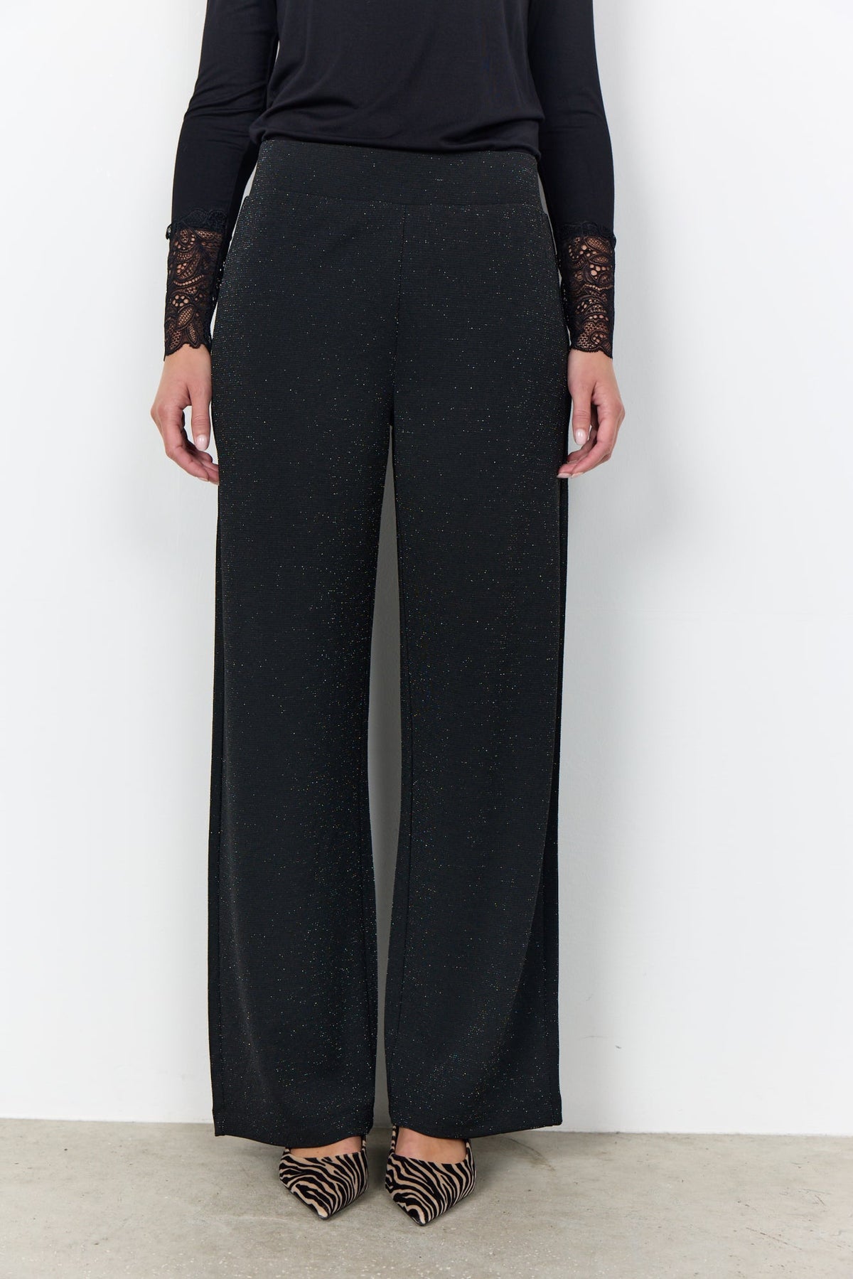 Andine Broek Wijde Pijp Glitter Zwart - Castelijn mode