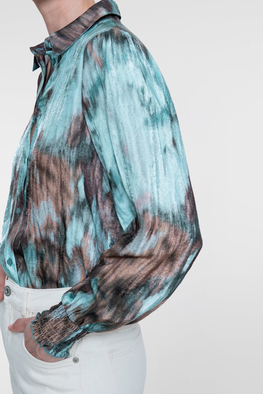 Blouse Aquarelprint Mint/Bruin - Castelijn mode
