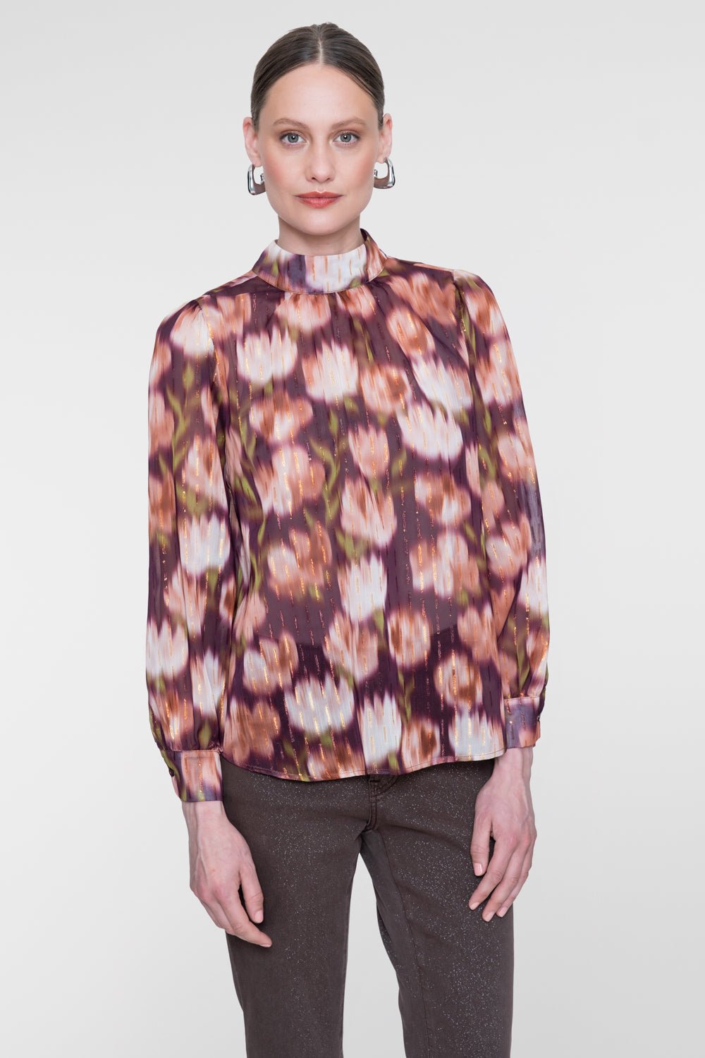 Blouse Bloemenprint Cassis/Orange - Castelijn mode
