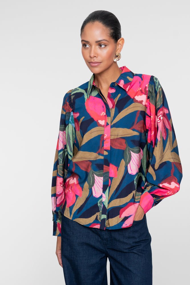 Blouse Bloemenprint Donkerblauw - Castelijn mode