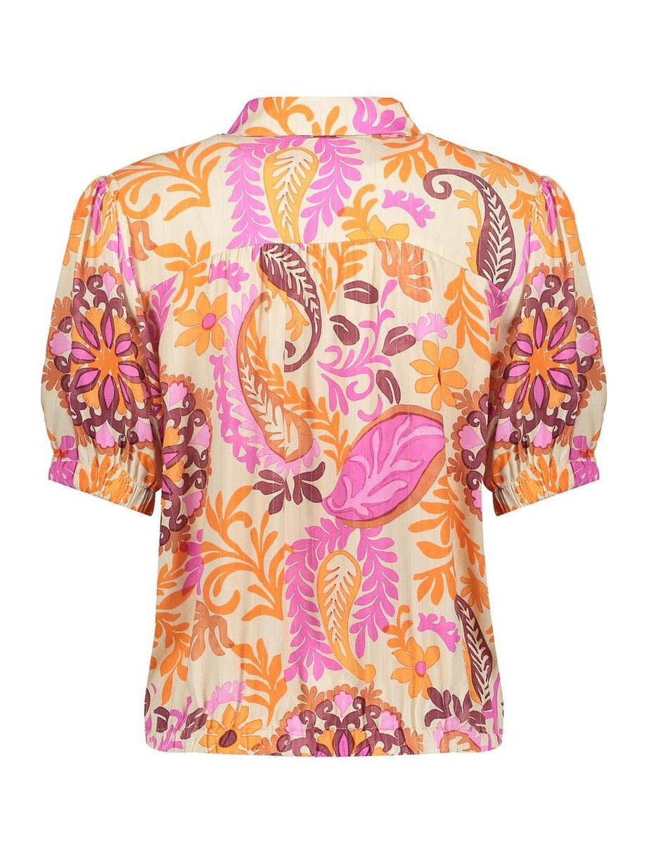 Blouse Bloemenprint Oranje/Roze/Zand - Castelijn mode