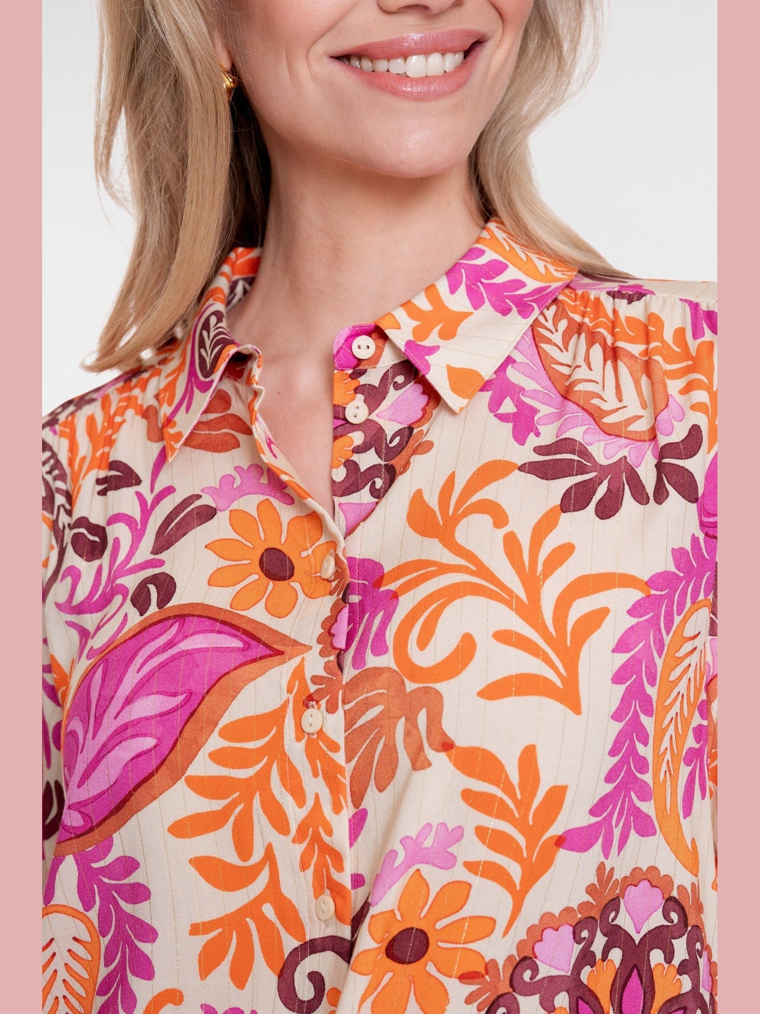 Blouse Bloemenprint Oranje/Roze/Zand - Castelijn mode
