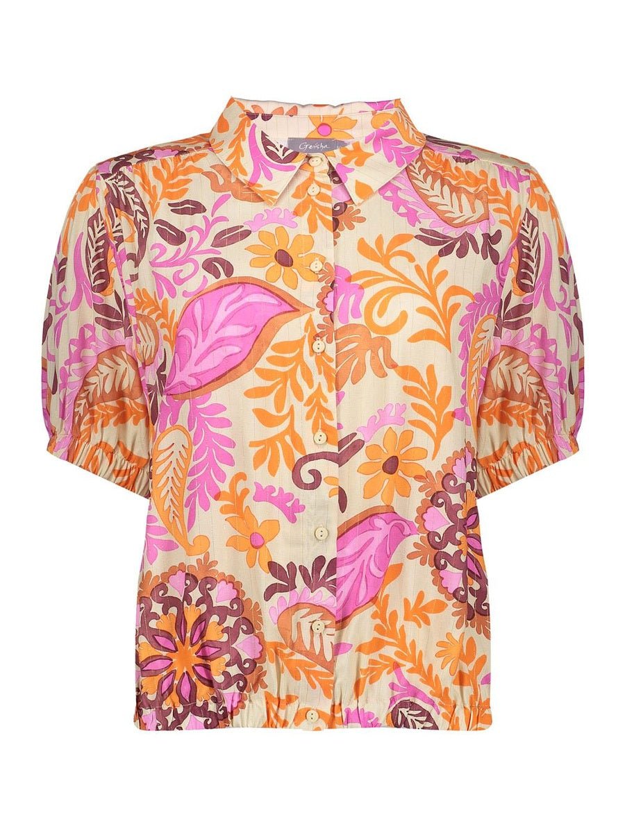Blouse Bloemenprint Oranje/Roze/Zand - Castelijn mode