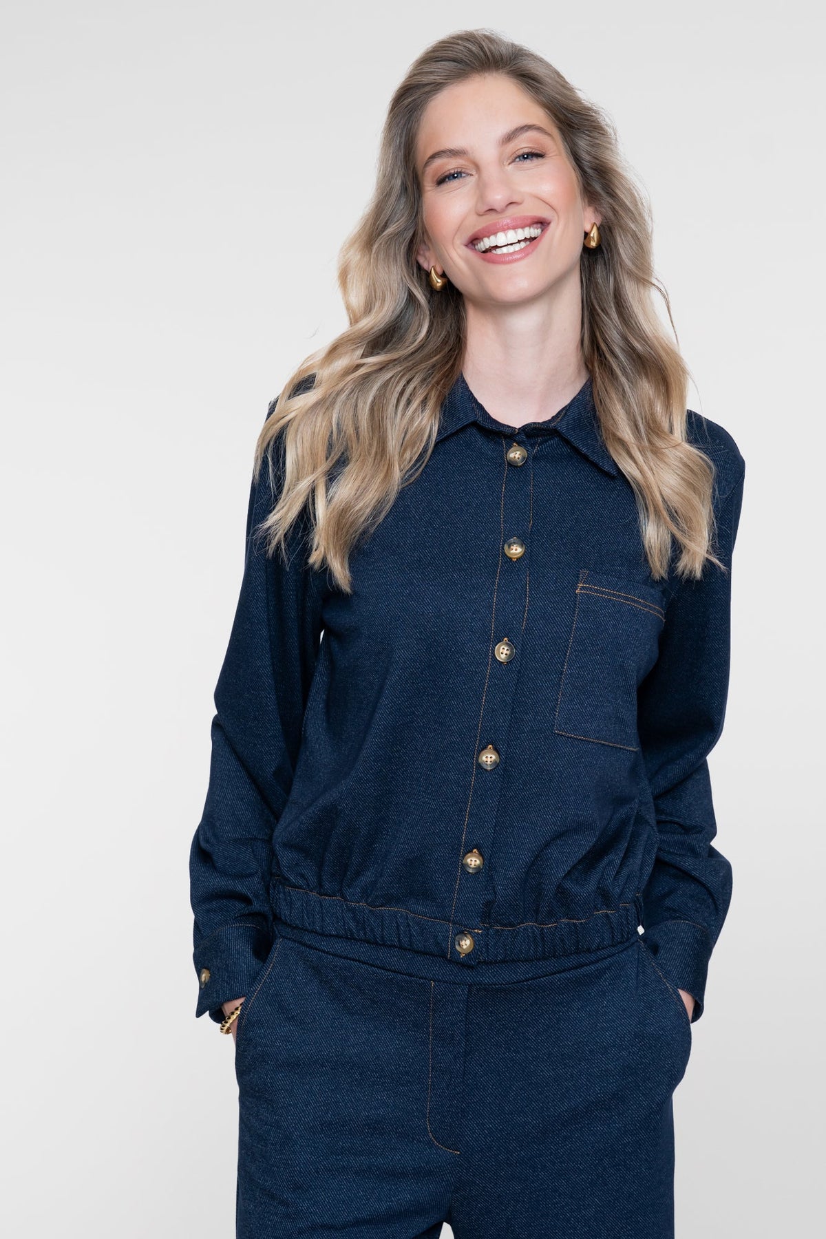 Blouse Denimlook Donkerblauw - Castelijn mode