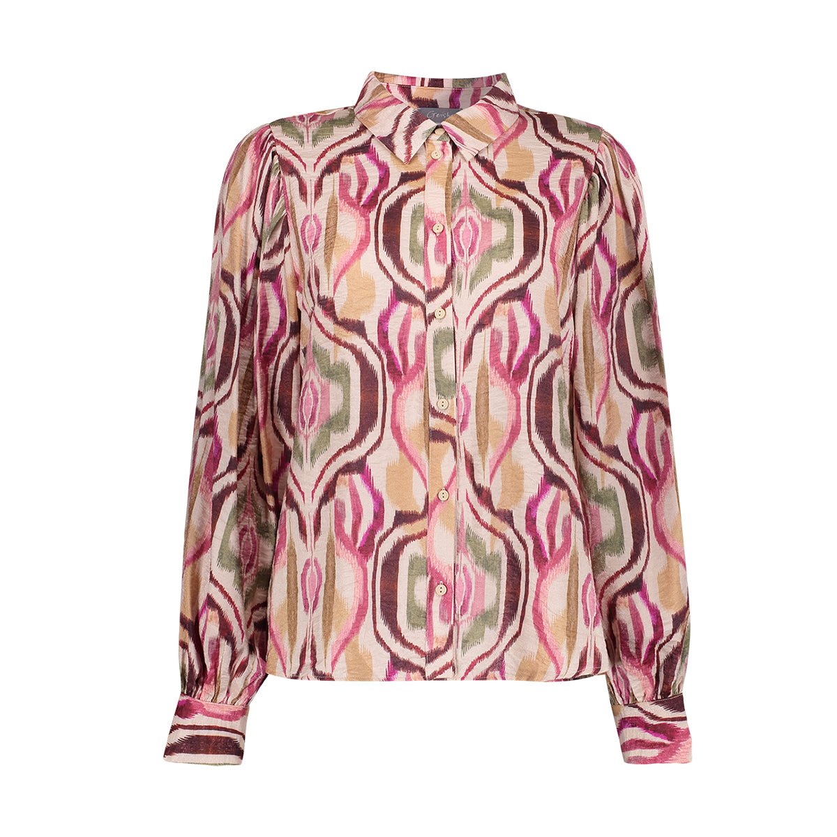 Blouse Ikatprint Sand/Burgundy - Castelijn mode