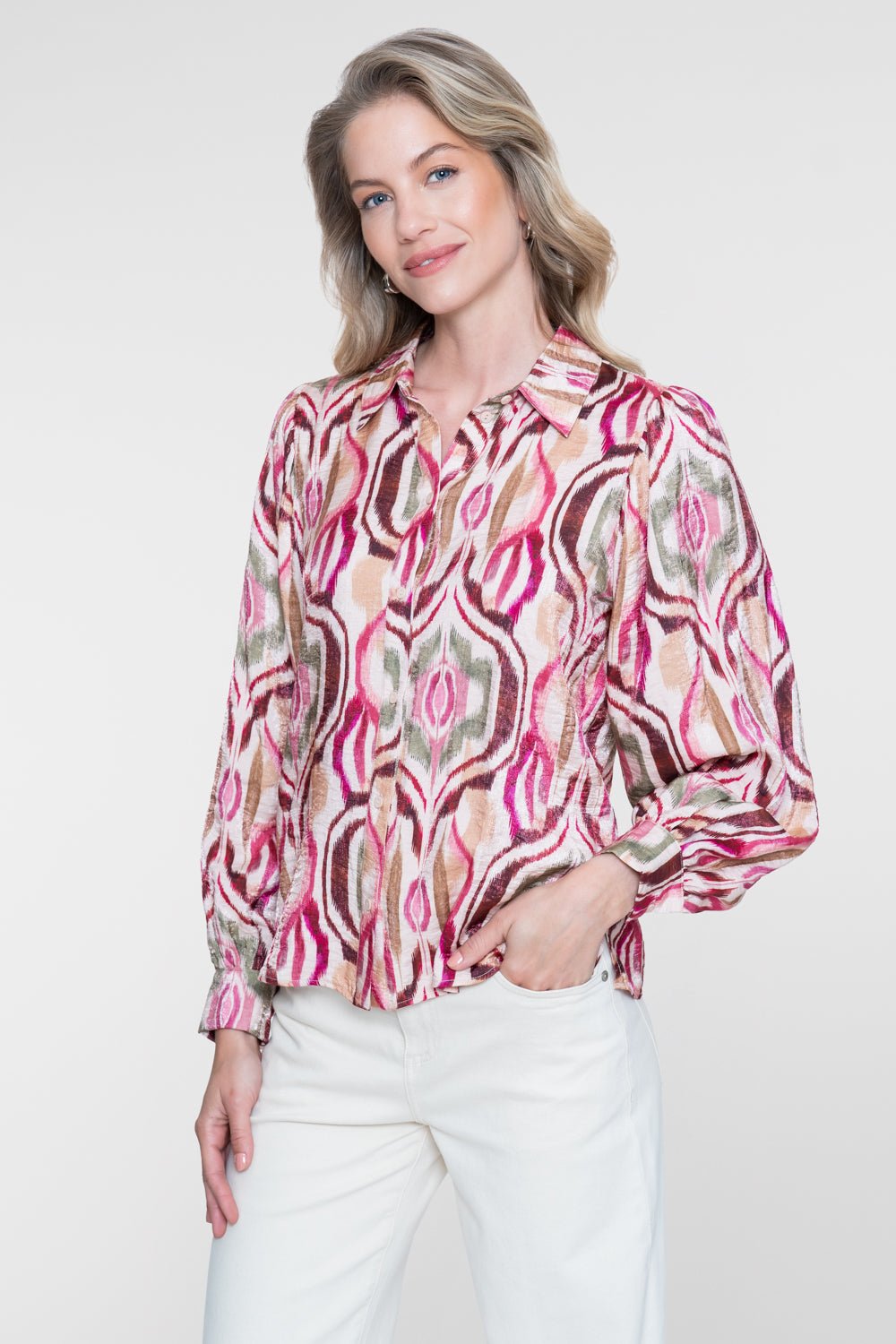 Blouse Ikatprint Sand/Burgundy - Castelijn mode