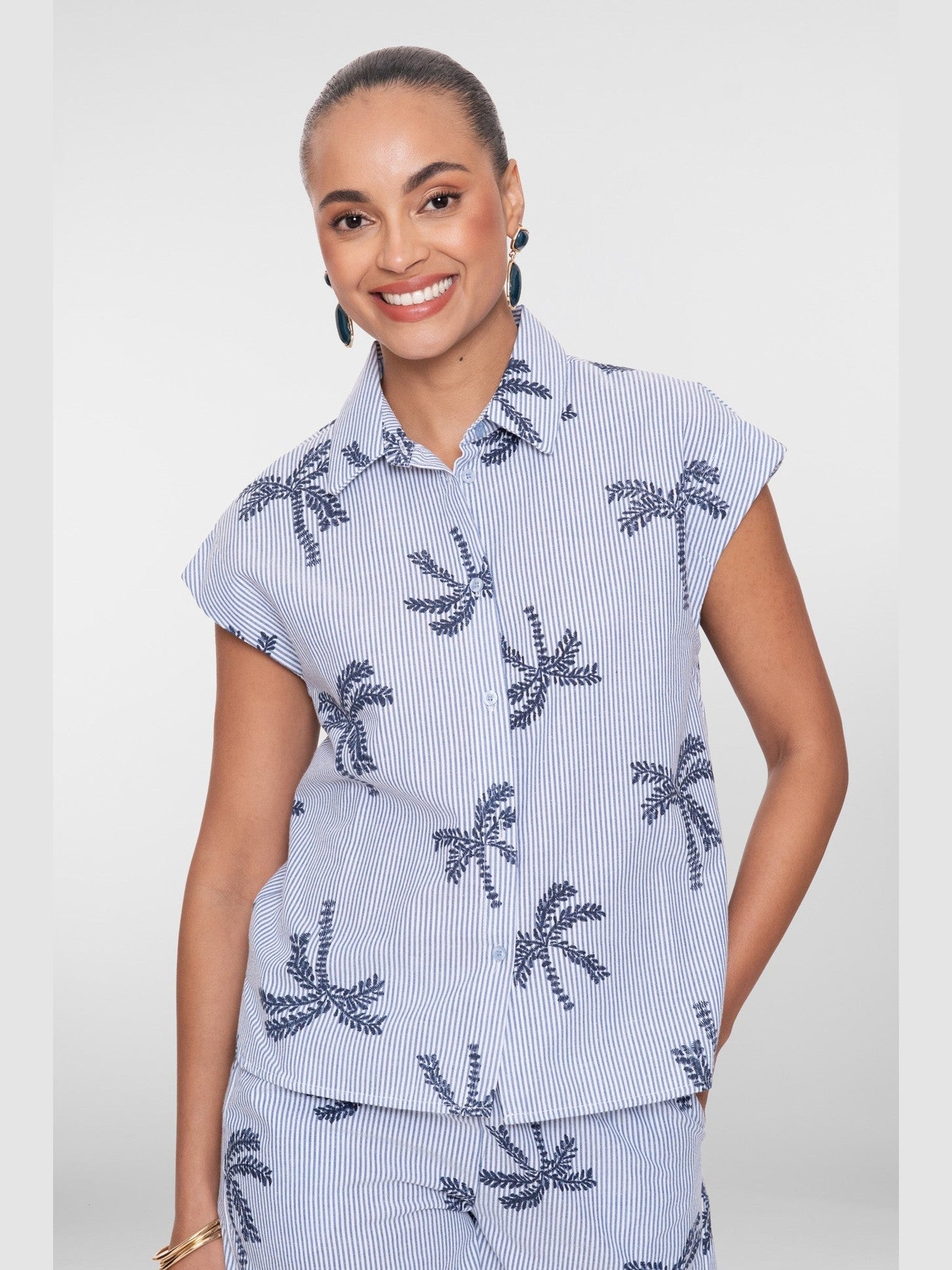 Blouse Palmprint Blauw Wit - Castelijn mode