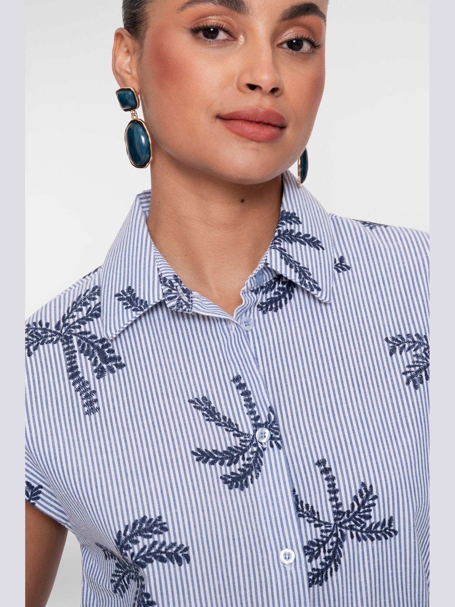 Blouse Palmprint Blauw Wit - Castelijn mode