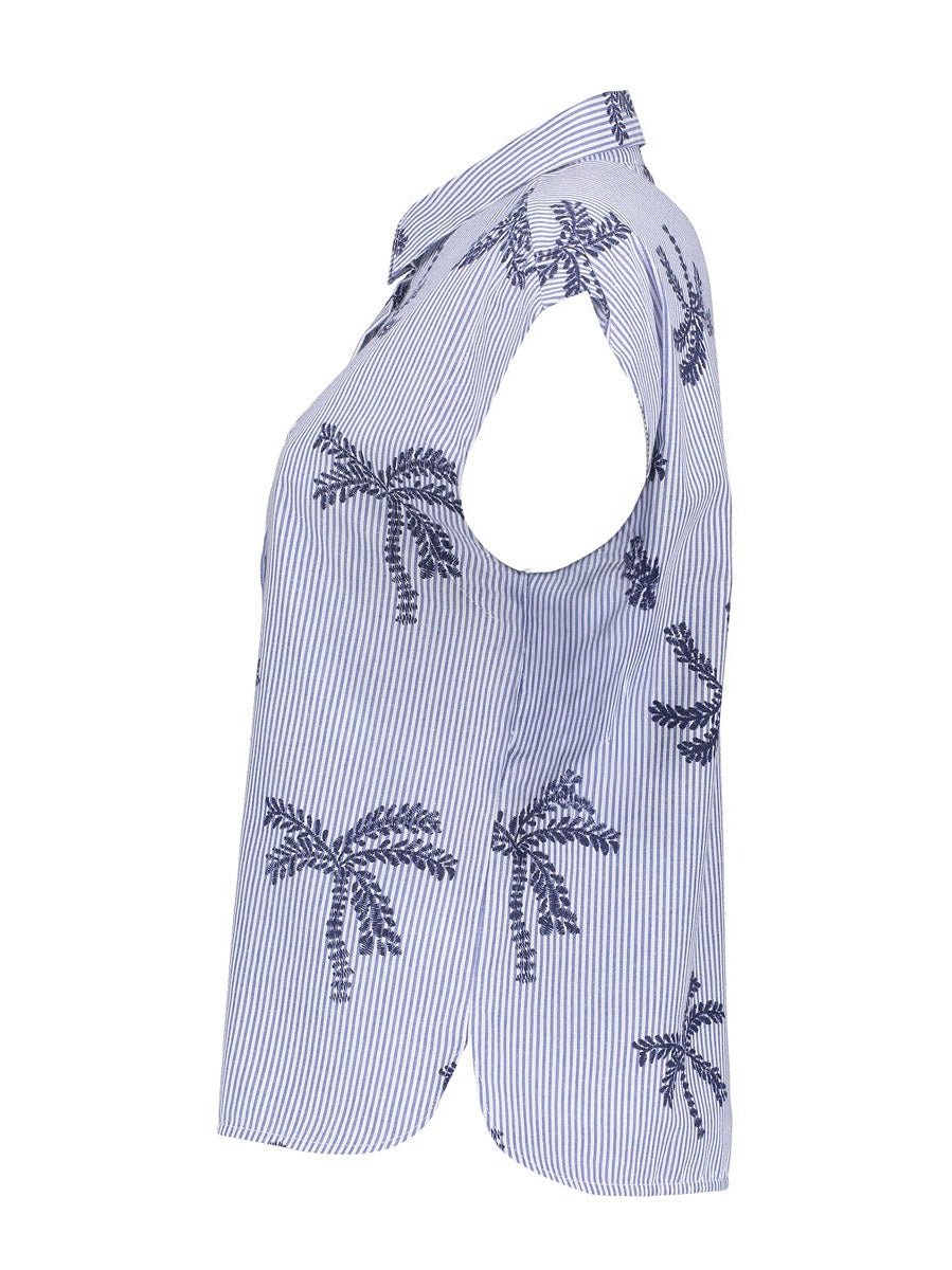 Blouse Palmprint Blauw Wit - Castelijn mode