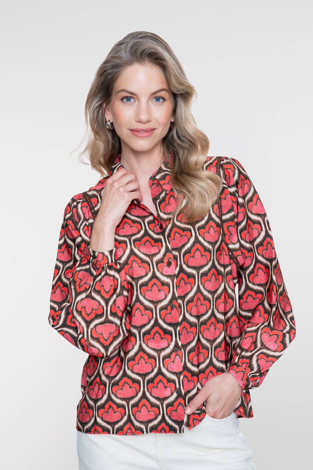 Blouse Retroprint Red/Brown - Castelijn mode
