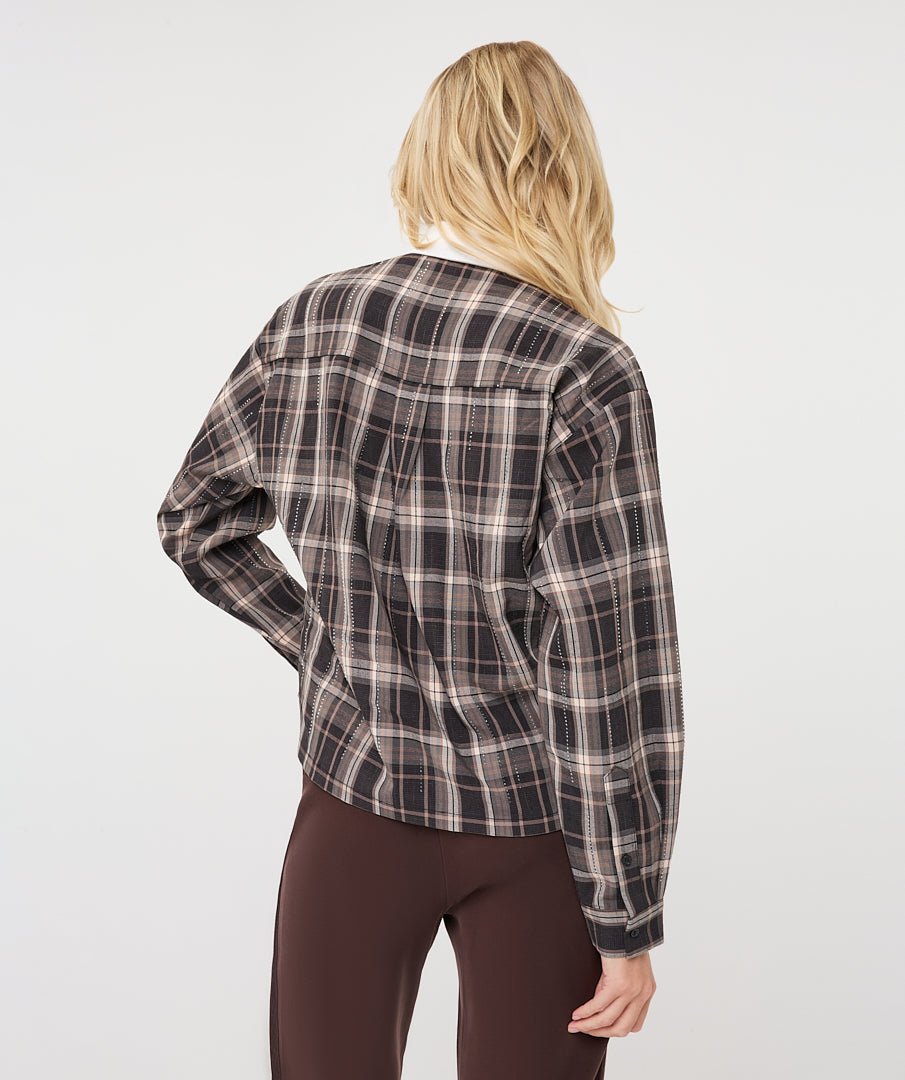 Blouse Ruit Strass Bruin - Castelijn mode