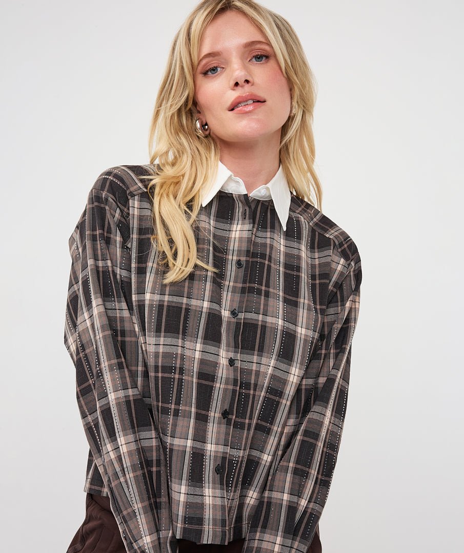 Blouse Ruit Strass Bruin - Castelijn mode