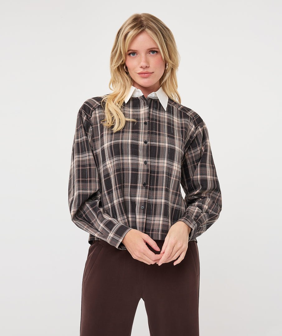 Blouse Ruit Strass Bruin - Castelijn mode