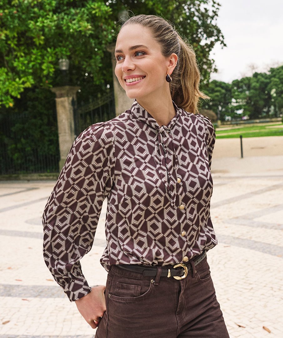 Blouse Strik Print Bruin - Castelijn mode