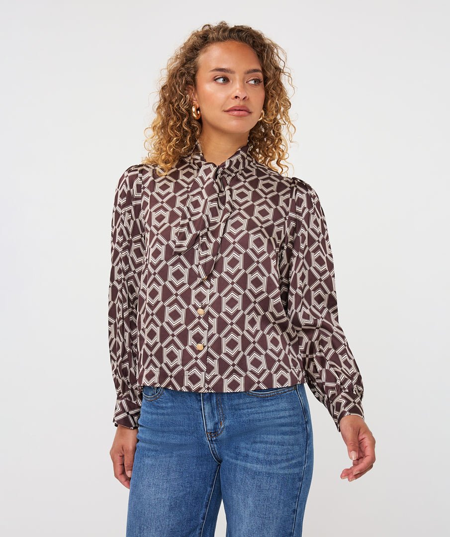 Blouse Strik Print Bruin - Castelijn mode