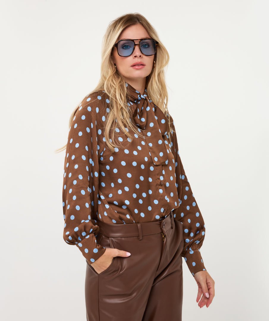 Blouse Strik Stippen Bruin - Castelijn mode